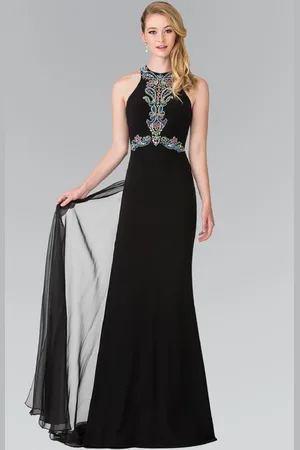 Elizabeth K GL2358 Beaded Halter Long Gown