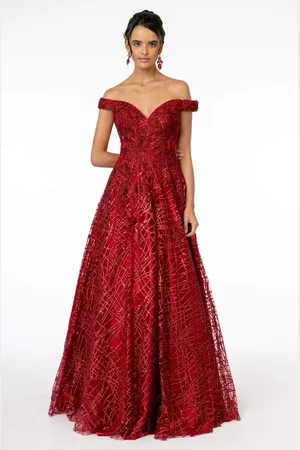 GLS by Gloria GL2944 Embroidered Sequin Off-Shoulder Gown