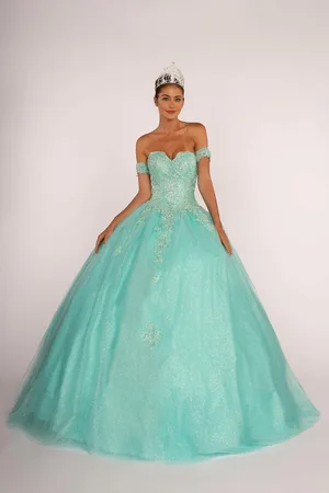 Elizabeth K GL2604 Strapless Sweetheart Appliqued Glitter Ballgown