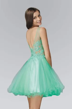 Elizabeth K GS2156 Embellished Illusion Bateau Neck Tulle Dress