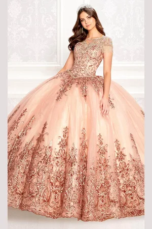 Princesa by Ariana Vara PR22026 - Short Sleeve Glitter Tulle Ball Gown