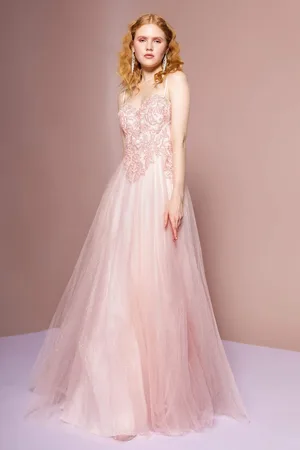 Elizabeth K GL2694 Embroidered Bodice Glitter A-Line Gown