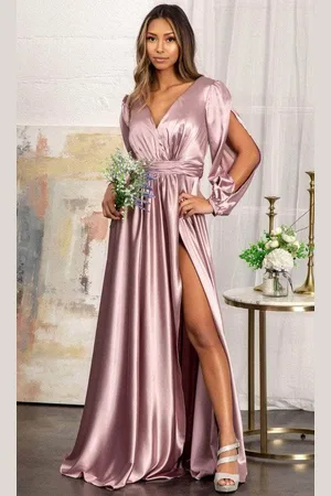 Elizabeth K GL1990 - Split Sleeve High Slit Evening Dress