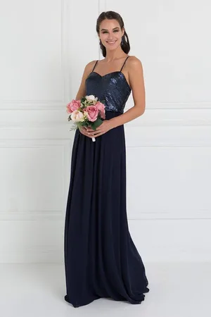 Elizabeth K GL2416 Sequined Sweetheart Chiffon A-line Dress