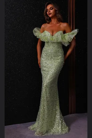 Terani Couture 251E4330 - Allover Sequin Ruffled Neckline Evening Gown