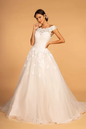 GLS by Gloria GL2596 Scalloped Bateau Neck Lace Ballgown
