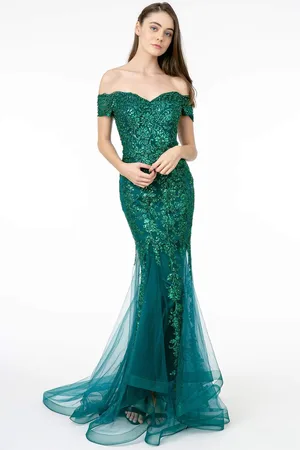GLS by Gloria GL1823 Glitter Mesh Cutout Back Mermaid Gown