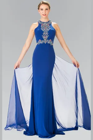 Elizabeth K GL2358 Beaded Halter Long Gown