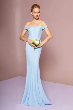 Elizabeth K GL2697 Off Shoulder Lace Bodice Mermaid Gown