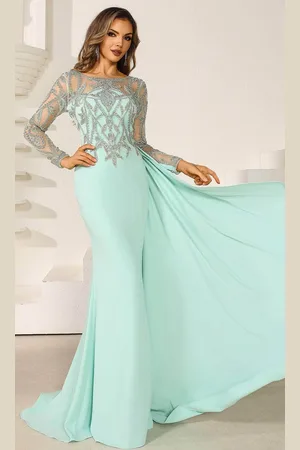Terani Couture 251M4420 - Illusion Bateau Bead Encrusted Evening Gown