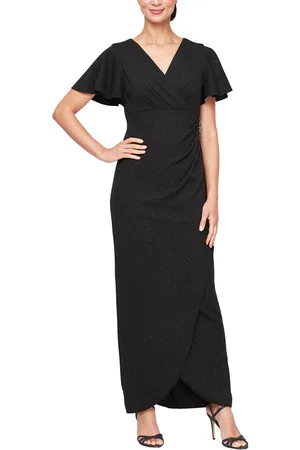 SLNY 9127212 - Wrap Skirt Surplice V-Neck Formal Dress