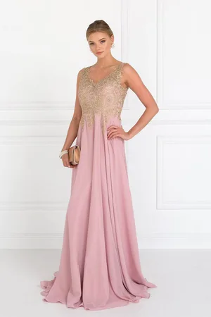 Elizabeth K GL2311 Intricate Lace V-Neck A-Line Gown