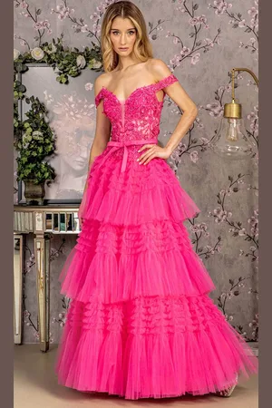 GLS by Gloria GL3391 - Off-Shoulder Tiered Evening Dress
