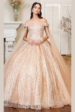Elizabeth K GL1926 Glitter Off Shoulder Ballgown