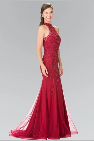 Elizabeth K GL2263 Sequined Halter Long Dress