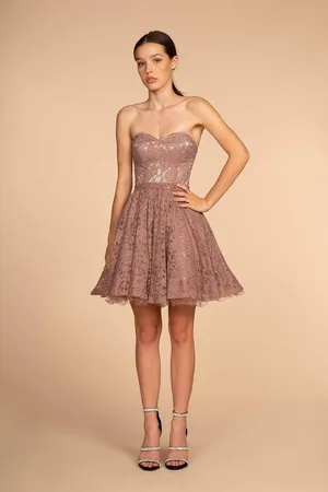 Elizabeth K GS1611 Strapless Jeweled Lace A-Line Dress