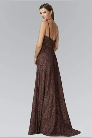 Elizabeth K GL2170 Lace Embellished Scoop Neck Long Dress