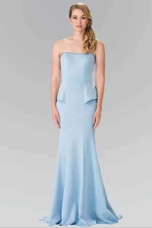 Elizabeth K GL2304 Strapless Peplum Long Dress