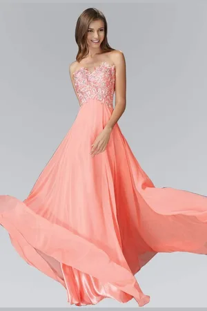 Elizabeth K GL2049 Strapless Applique Chiffon Gown