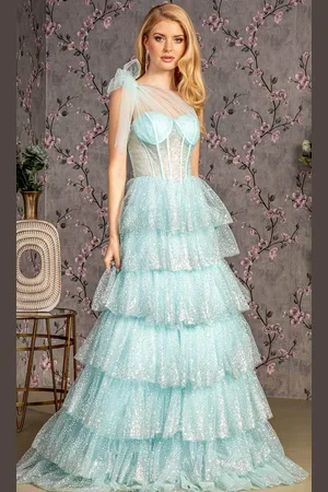 GLS by Gloria GL3454 - Illusion Asymmetrical A-Line Evening Dress