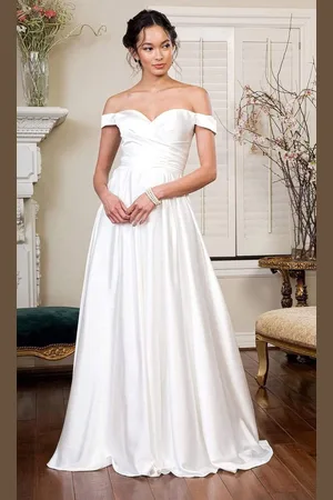 Elizabeth K GL1908 Off Shoulder Satin Bridal Dress