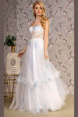 GLS by Gloria GL3208 - Sleeveless Corset Bodice Prom Gown