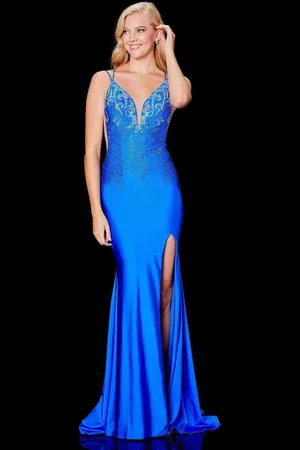 Amarra 20019 Jersey Deep V-Neck Junior Prom Trumpet Dress