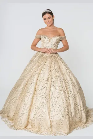 Elizabeth K GL2831 Off Shoulder Glitter Mesh Ballgown