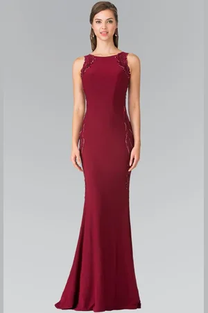 Elizabeth K GL2222 Embellished Scoop Neck Jersey Sheath Dress