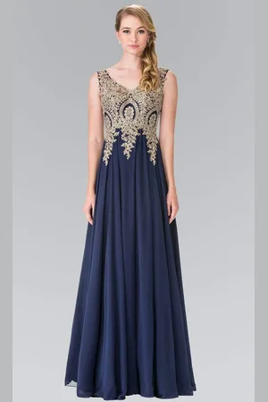 Elizabeth K GL2311 Intricate Lace V-Neck A-Line Gown
