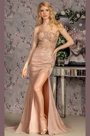 GLS by Gloria GL3355 - Asymmetrical Sequin Evening Dress