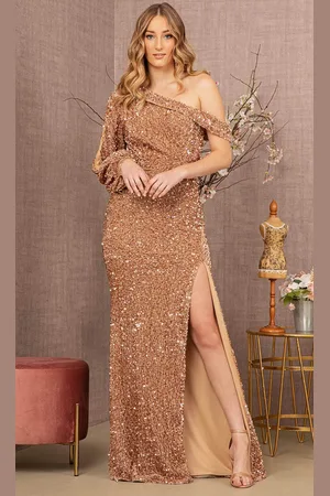Elizabeth K GL3159 - Bishop Sleeve Sequin Evening Dress