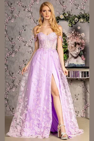 GLS by Gloria GL3206 - Off-Shoulder Beaded Evening Dress