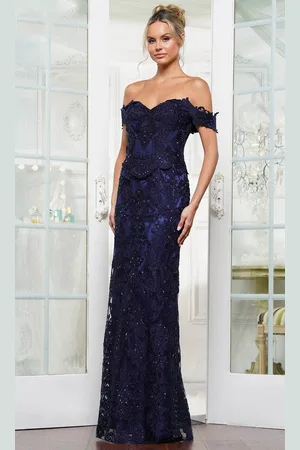 Rina Di Montella RD3144 - Scalloped Peplum Off Shoulder Formal Gown