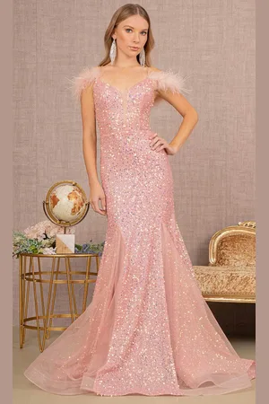 GLS by Gloria GL3130 - Feathered Glitter Prom Dress