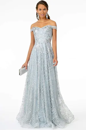 GLS by Gloria GL2887 Floral Embroidered Glitter Mesh Gown