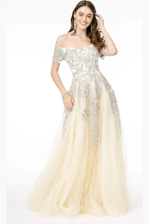GLS by Gloria GL2885 Floral Embroidered Mesh Long Gown