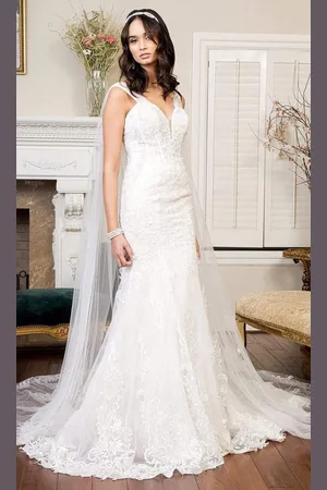 GLS by Gloria Bridal GLS by Gloria - GL1935 Embroidered V Neck Mermaid Dress