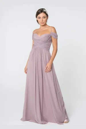 Elizabeth K GL2824 Ruched Crisscross Bodice Chiffon Dress