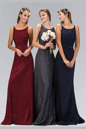 Elizabeth K GL2170 Lace Embellished Scoop Neck Long Dress