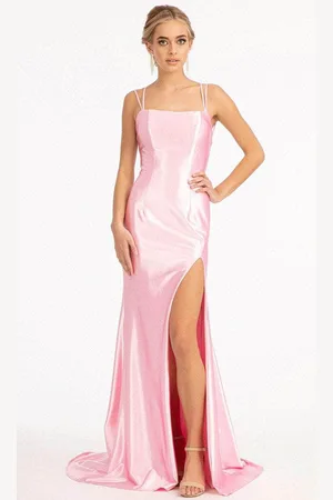 Elizabeth K GL3061 - Lace Up Satin Evening Dress