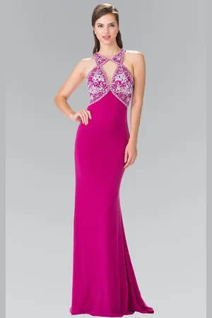 Elizabeth K GL2355 Halter Cut Outs Long Gown
