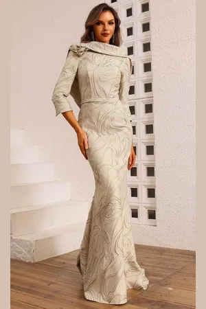 Terani Couture 251M4455 - Quarter Sleeved Jacquard Evening Dress