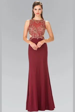 Elizabeth K GL2324 Jewel Long Dress with Side Cut Outs