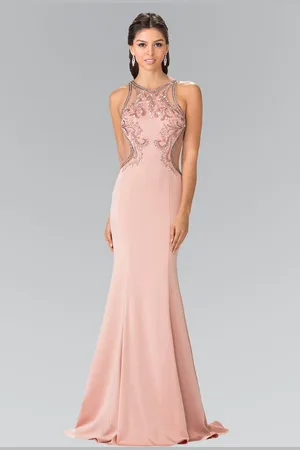 Elizabeth K GL2237 Bead Embellished Halter Neck Gown