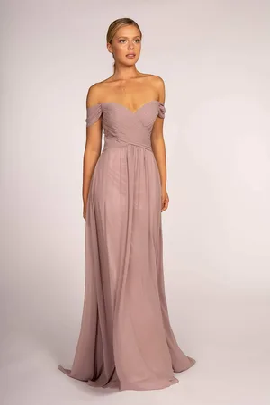 Elizabeth K GL2550 Pleated Off-Shoulder Chiffon A-line Dress