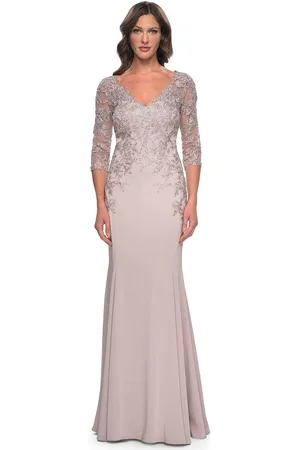 La Femme 31194 - Lace Applique Quarter Sleeve Evening Gown