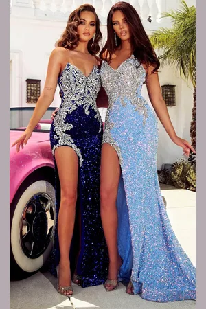 Portia and Scarlett PS23645 - Bejeweled High Slit Prom Gown