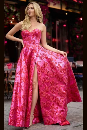 Sherri Hill 56928 - Textured Satin Dress with Side Slit