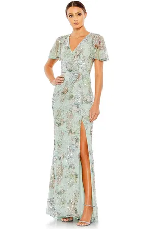 Mac Duggal 93749 - Floral Print V-Neck Evening Gown